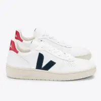 在飛比找PChome24h購物優惠-VEJA V-10 LEATHER 白藍紅款 法國小白鞋 女