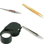 Precision Jewelry Repair Tool Set Three Tweezers & 1 10X Loupe