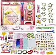 Girls Scrapbooking Journal, Scrapbook Craft Kit, DIY Journal Stationery Set with Stickers and Accessories, Creative Birthday Toy for Children 5 6 7 8 9 10 11 12 13 Years Old