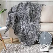 CottonMore Slub PolyCotton Knitted Blanket Geometry Pattern Sofa Bed Leisure Throw Rug 180x230cm