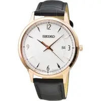 在飛比找momo購物網優惠-【SEIKO 精工】精工典雅皮帶男錶-白面玫瑰金框(SGEH