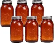 AYHOJIO 6 Pack 32 oz Regular Amber Mason Jars, Regular Mouth Mason Jars with Lids and Bands for Canning, Freezing, Fermenting,Preserving, Beverages & Jar Decor, Amber Glass Mason Jar