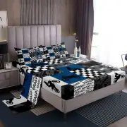 Dirt Bike Sheet Set Twin Black Grey Blue Motocross Rider Bedding Set Kids Boy...