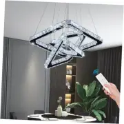 Modern Crystal Chandeliers LED Square 3-Rings Chandelier Pendant Dimmable