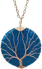 [XSWLKJ] 52cm handmade woven vintage ice crack resin circular tree necklace with copper wire, tree of life alloy pendant necklace