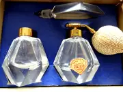 RARE TILSO Handcut Polished Perfume Bottle & Atomizer Set Japan