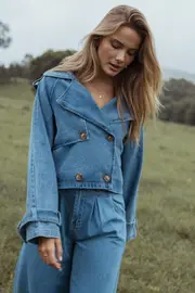 [PUP4] Westwood Waist Tie Denim Jacket - Denim XS Blue