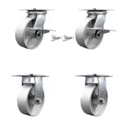 6 Inch Semi Steel Caster Set 2 Brakes/Swivel Locks and 2 Rigid Service Caster