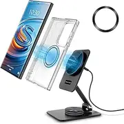 Magnetic Wireless Charger for Samsung Galaxy S25 Ultra/S24, Foldable Travel Mag-Safe Charger Stand for iPhone 16/15/14/Pixel 9 Pro/8, Aluminum Stand Magnet Android Phone Charger 360°Rotation Base