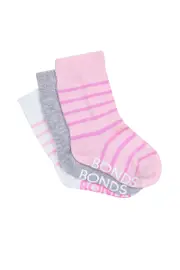 [Bonds] Bonds Toddler Stay On Crew Socks 3 Pack Size: 1-2 Years, Cotton 1-2 Years Multi P02