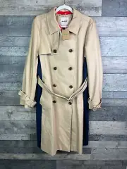 Boden Womens Trench Coat Size UK 18 Beige Navy Red Colour Block Union Jack