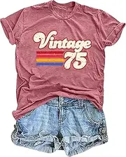 [ELDPS] Vintage 1975 Tshirt for Women: 50th Birthday Gift Shirt Retro Birthday Party Short Sleeve Tee Tops