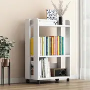 Bookcase, Computer Desk Organiser Shelf, Office Storage Cart, Wooden Desk Cart with Wheels, Wood File Cabinet, Bookshelf A62 (H White)