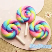 10pcs Charm Polymer Clay Rainbow Hand Made Lollipop Flatback Cabochon DIY Craft
