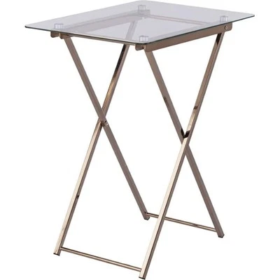 SEI Furniture Meridino Folding Glass Top Tray Table in Champagne Copper