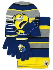 Despicable Me Boys Blue 3 Piece Minions Scarf Beanie Hat & Gloves Set