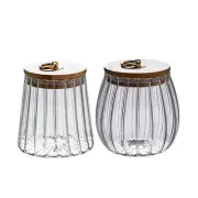 Glass Jars Canister Airtight Storage Container with Bamboo Lid Metal Handle S...