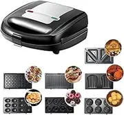 7 in 1 Electric Donut Sandwich Baking Machine,Toaster, Waffle Iron with Removable Non-Stick Plates, Multifunctional Panini Press Grill for Sandwich Donut Waffle Nut Madeleine Cake Steak Hot Dog Cookie