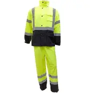 Class 3 Rain suit, Jacket, Pants High Visibility Reflective Black Bottom RW-C...