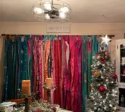 10 PCS Indian Sari Patchwork Curtain Drape Window Decor Multi Silk Sari Curtain
