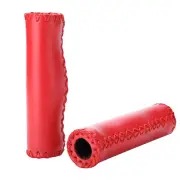 (Red)1 Pair Hand Stitched PU Bike Bicycle Handlebar Handle Bar Grips BT