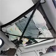 Car Ceiling Storage Net - 35.4" x 25.6" Upgraded Large Car Ceiling Cargo Net Pocket, Strengthen Load-Bearing Adjustable Double-Layer Mesh Car Roof Organizer for SUV Long Trip Camping(Black)
