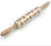 Christmas Wooden Rolling Pin,Wooden Cookie Rolling Pin,Engraved Rolling Pin, for Baking Embossed Cookies, Rolling Pin Kitchen Tool