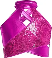 [iEFiEL] Little Girls Sequin Performance Crop Tops Modern Jazz Hip Hop Dance Vest Shirt Athletic Tees