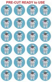 24x STAY PUFT MARSHMALLOW MAN Edible Wafer Cupcake Cake Toppers PRECUT