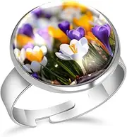[FVQL] Adjustable Ring for Girls, flowers patterns, 0.67inch/1.7cm, Glass, glass