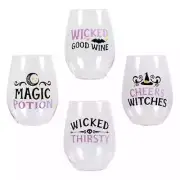 Glass 18oz Witchy Stemless Wine Glasses Set/4