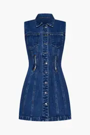 ZIPPER DENIM MINI DRESS