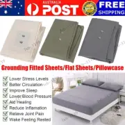 Bed Earthing Grounding Sheet Mat Queen King Bed Flat Fitted Sheet Pillowcase AU