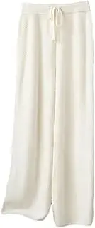 [Jegsnoe] Women Long Pants Wool High Waist Knitted Wide Leg Pants Solid Casual Pants