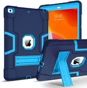 For Apple iPad 9 9th Gen 10.2 inch 2021 Hybrid Fancy Shockproof Heavy Duty Kickstand Case Cover (Navy Blue)