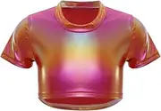 [iiniim] Girls Glitter Blouse Jazz Hip Hop Dancewear Shiny Dance Tops Party Disco Shirt Sparkle Tee