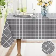 Spotjoy Rectangle Table Cloth, Waterproof Vinyl Tablecloths with Flannel Backing, Wipeable Plastic Plaid Table Cover for Dining, Picnic, Indoor and Outdoor (52" x 70", Grey)