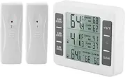 Refrigerator Thermometer, Wireless Digital Freezer Thermometer with 2 Sensors & Audible Alarm, LCD Display Indoor Outdoor Thermometer, Temperature Gauge for Kitchen, Freezer, Home
