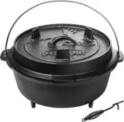 9QT Camp Dutch Oven Pre Seasoned Cast Iron Lid Also a Skillet Casserole Pot with