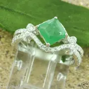 1.33 ct 18k Solid White Gold Ladies Diamond Princess Cut Colombian Emerald Ring