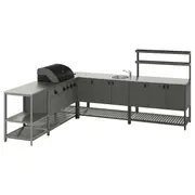 BÅTSKÄR outdoor kitchen w gas bbq+sink unit, dark grey, 240x300 cm