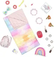 Glitter Girls – Glitter Girls – Sleepover Party & Backpack Set – Tie-Dye Sleeping Bag, Rainbow Pillow & Play Food – 14-Inch Doll Accessories – Toys for Kids Ages 3 & Up – GG Sleepover Party Set