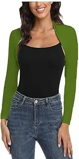 [Prime fashions] Womens Long Sleeve Top Cropped Plain Bolero Cardigan