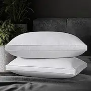 UNIKOME Goose Down Feather Pillows with 100% Cotton Cover, Thick Gusseted Bed Hotel Collection Pillows for Sleeping, King Size, Set of 2