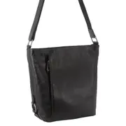 Milleni Women's Nappa Leather Shoulder Crossbody Bag w/Zip 27x30cm Black