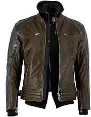 [Bikers Gear Australia] New Craig Motorradjacke, gewachstes Nubukleder, Premium-Leder mit abnehmbarer Kapuze, CE 1621-1, abnehmbare 5-teilige Schutzkleidung