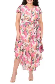 Vince Camuto Floral Flutter Sleeve Chiffon Maxi Dress in New Ivory at Nordstrom, Size 2X