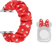 Polka Dot Scrunchie Band and TPU Case Compatible Apple Watch, Stretchy Fabric Wristband Bracelet Strap Bowknot Bumper Cover for iWatch Series 8 7 6 5 4 3 2 1 SE