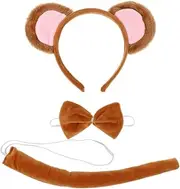 Monkey Themed Dress-Up Set Includes Headband Ears Tail & Bowtie for Halloween Cosplay Animal Inspired Costumes