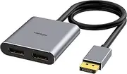 DisplayPort to Dual DisplayPort Splitter Adapter 4K60Hz for Dual Monitor, MST DisplayPort Adapter Expand Display 1 in 2 Outputs, DisplayPort Hub for Desktop Computer